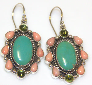Turquoise, conch, and peridot Earring.