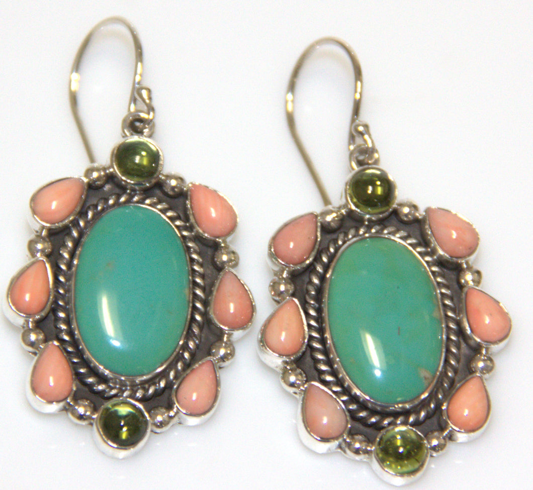Turquoise, conch, and peridot Earring.