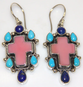 Conch, sleeping beauty Turquoise and lapis Silver Earring.