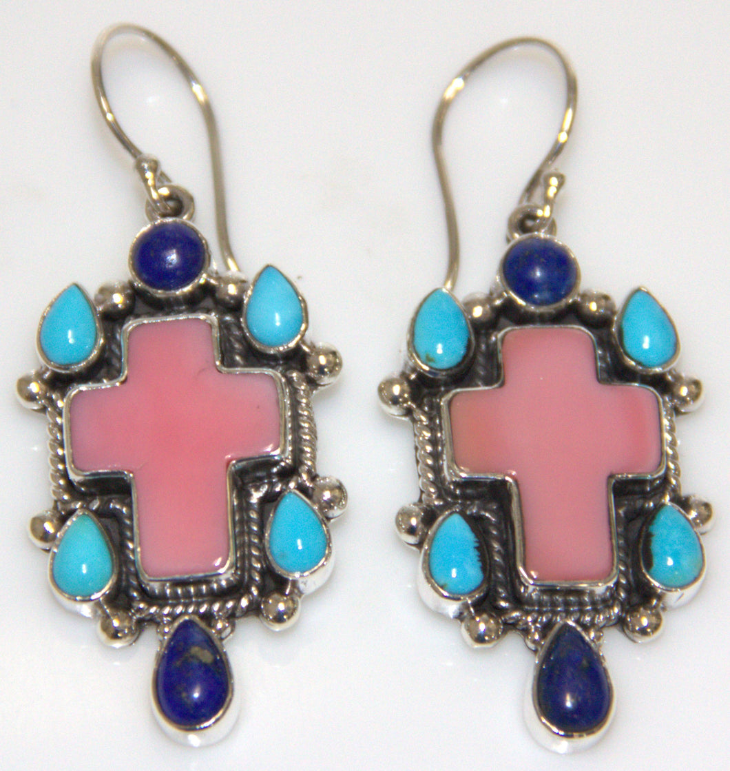 Conch, sleeping beauty Turquoise and lapis Silver Earring.