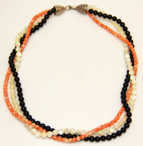Pink Coral / mother of pearl / and onyx Necklace