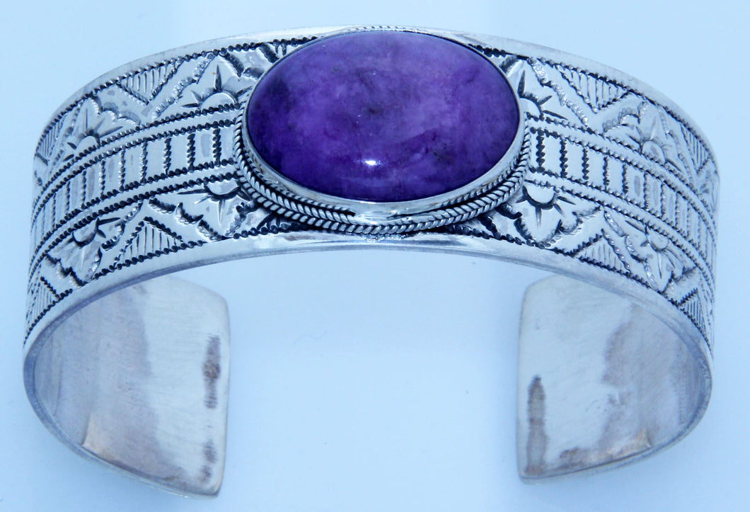 Oval charoite and Sterling Silver Cuff Bracelet Size 6
