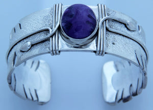 Round Charoite and Sterling Silver Cuff Bracelet size 6