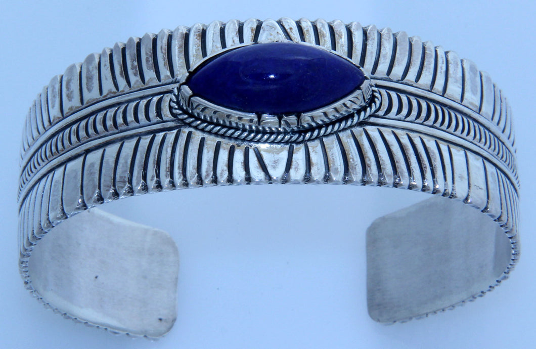 Single Stone Natural Lapis Cuff Bracelet