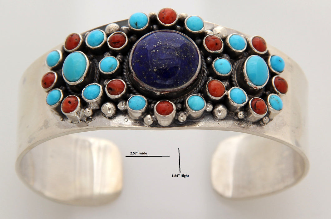 Lapis,Turquoise,Coral Cuff Bracelet