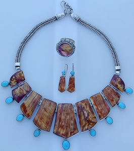 Natural Spiny Oyster and Turquoise Necklace set