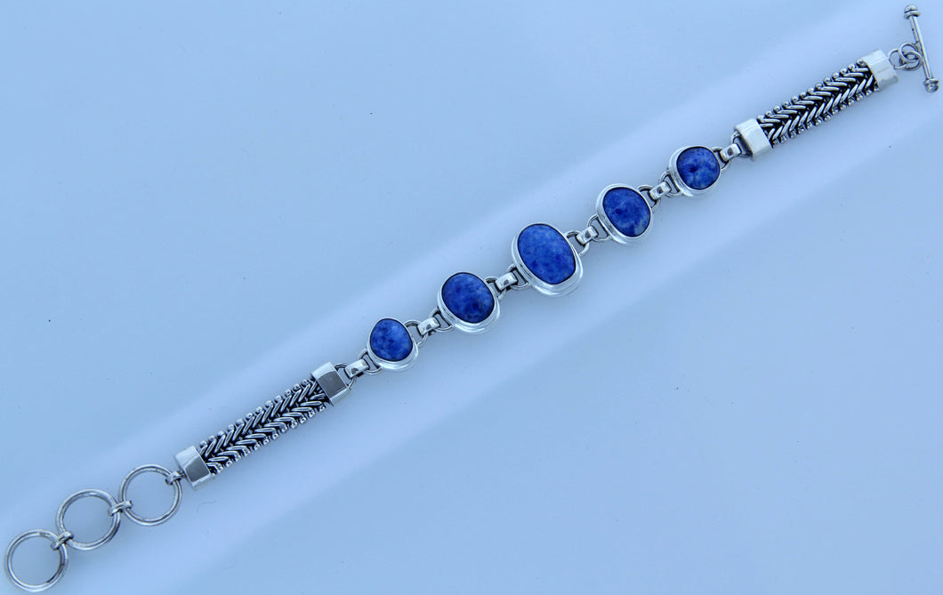 5 stone Denim Lapis and Sterling Silver Link Bracelet size 7½ to 9