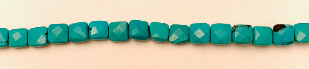 6 MM. Faceted Square Turquoise Beads.