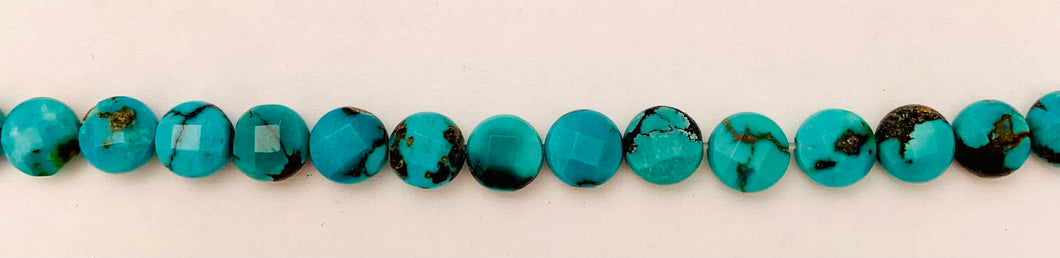 6 MM. Faceted Flat Round Faceted Turquoise Beads