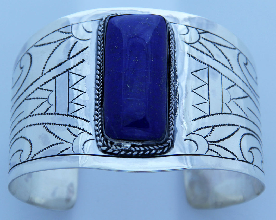 Long Rectangle Lapis and Sterling Silver Cuff Bracelet Size 6½
