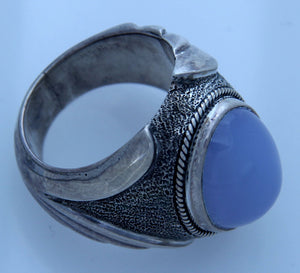 Blue Chalcedony and Sterling Silver Ring Size 11
