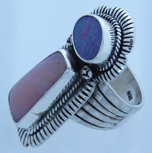 Pink Opal, Australian Opal and Sterling Silver Ring size 9