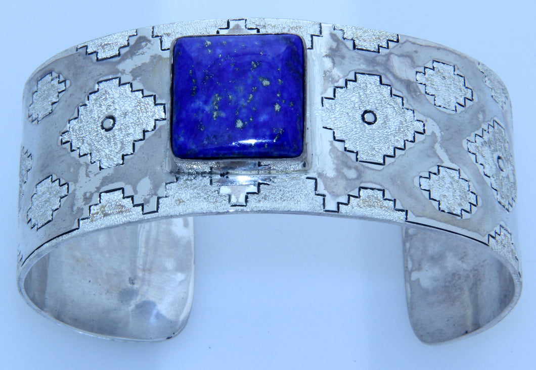 Square Lapis cabs and Sterling Silver Size 6½ Men's Cuff Bracelet